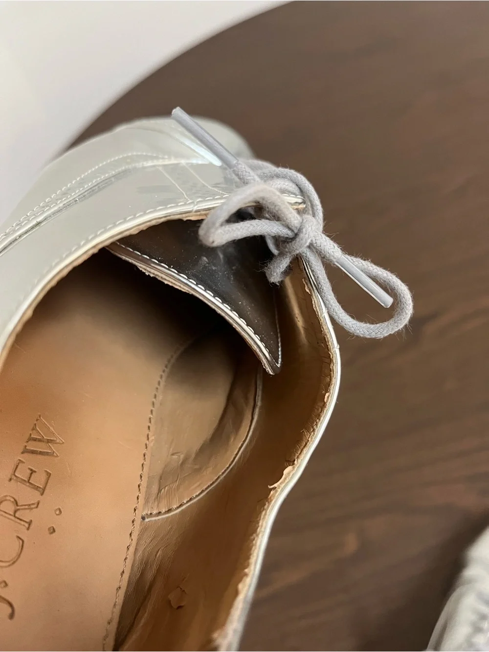 J.Crew Womens 7.5 Silver Metallic Leather Oxfords Cap Toe Brogue Lace Up